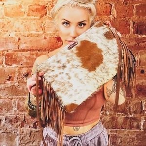 Cowhide fringe crossbody